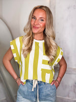 Load image into Gallery viewer, Hey There Lime Striped Pocket Blouse
