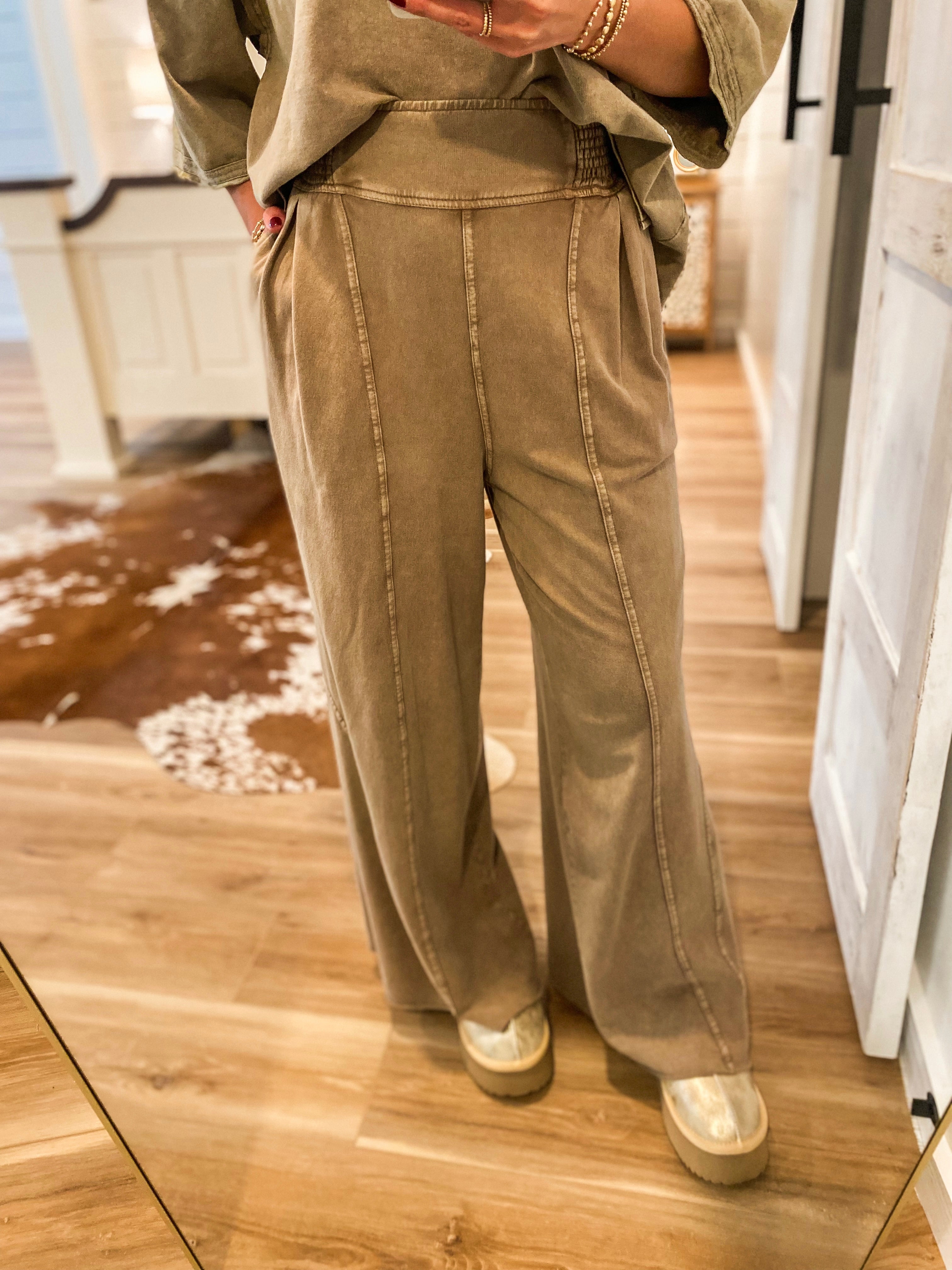 Drifting Through Washed Wide Leg Mocha Pants