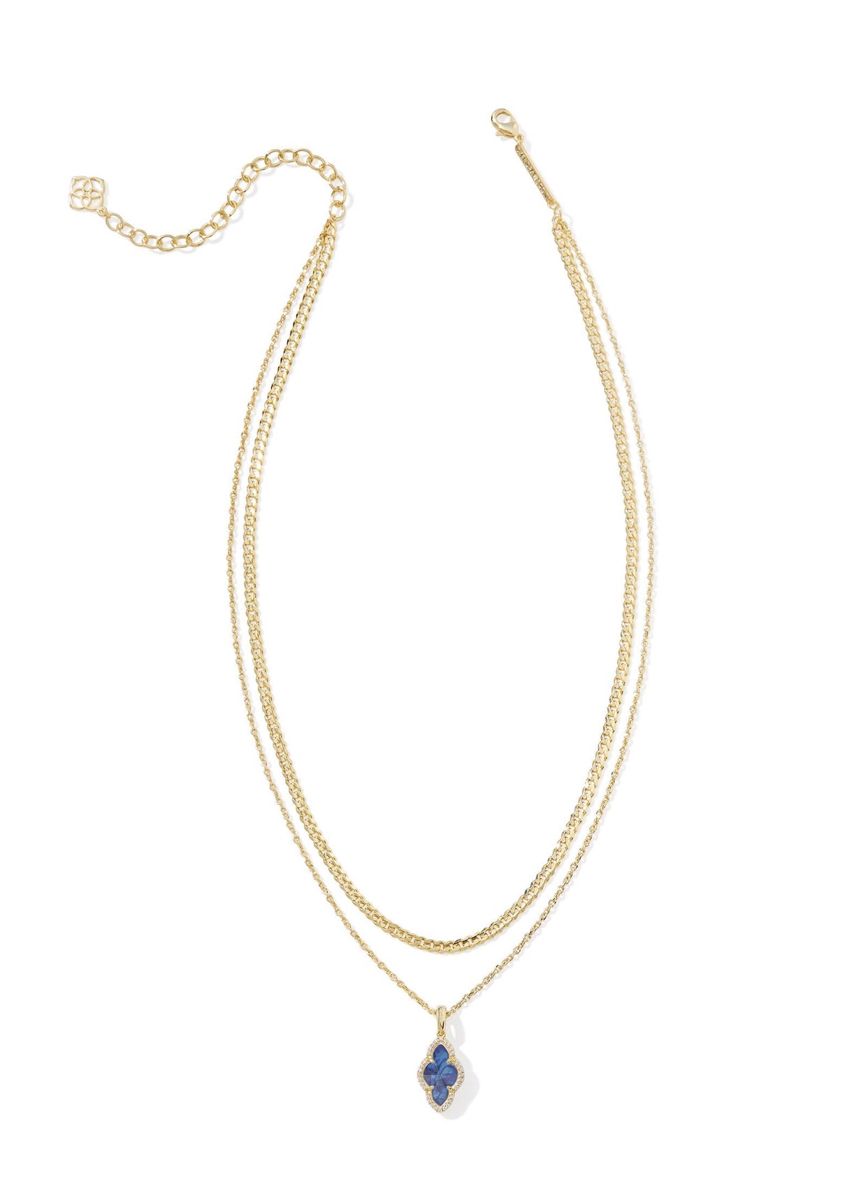 Abbie Navy Abalone Gold Pave Frame Multi Strand Necklace