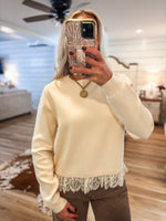Load image into Gallery viewer, Ivory Knit Lace Trim L/S Sweater
