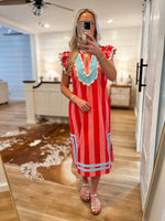 Load image into Gallery viewer, See It Now Red Stipe Contrast THML Midi Dress

