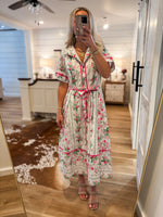 Load image into Gallery viewer, Gazing Over White/Pink Floral Midi Dress
