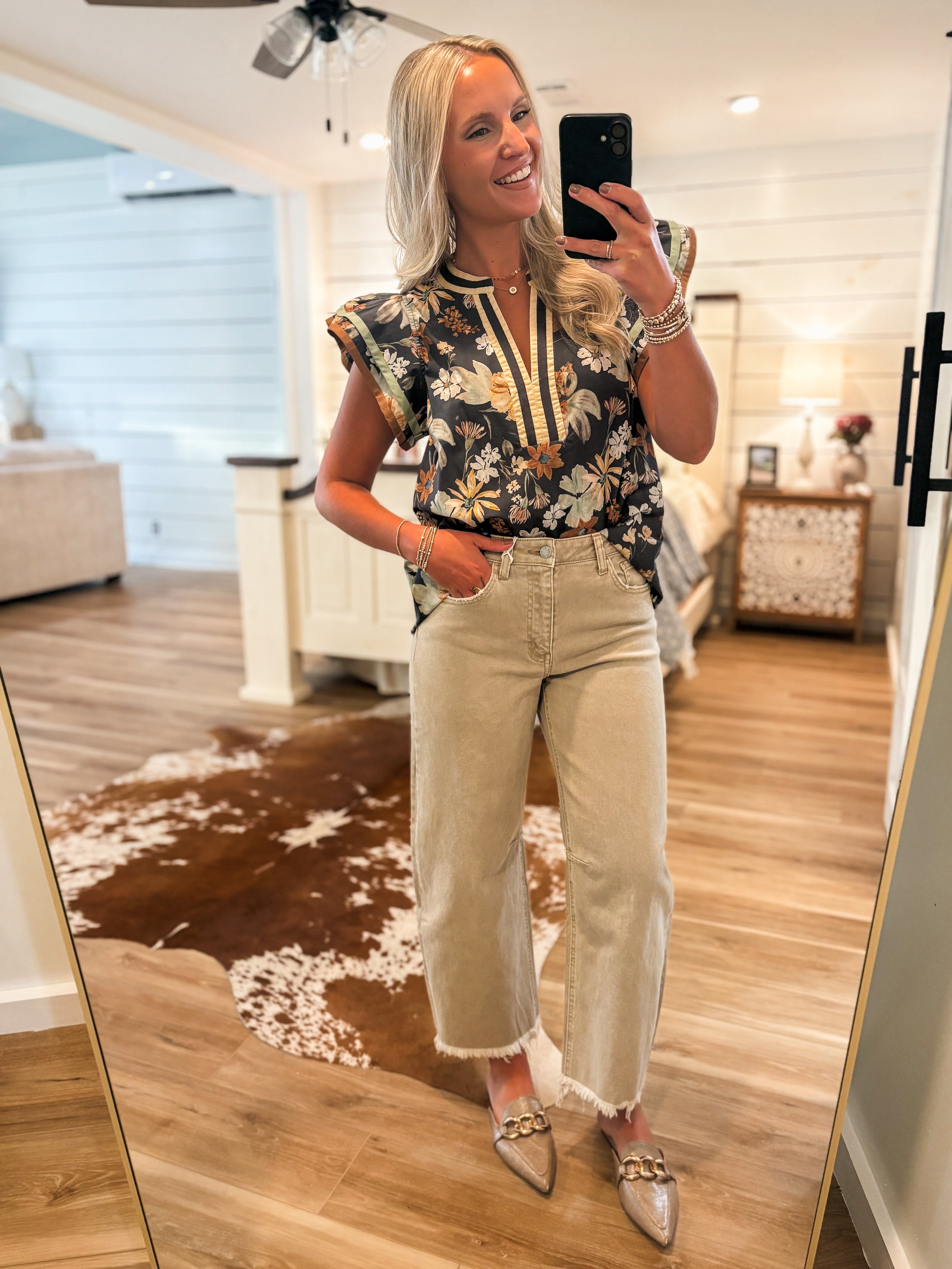 Noticed You Charcoal Multi Floral Blouse