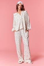 Load image into Gallery viewer, Christmas Pointelle Ribbed Ruffle L/S PJ Set
