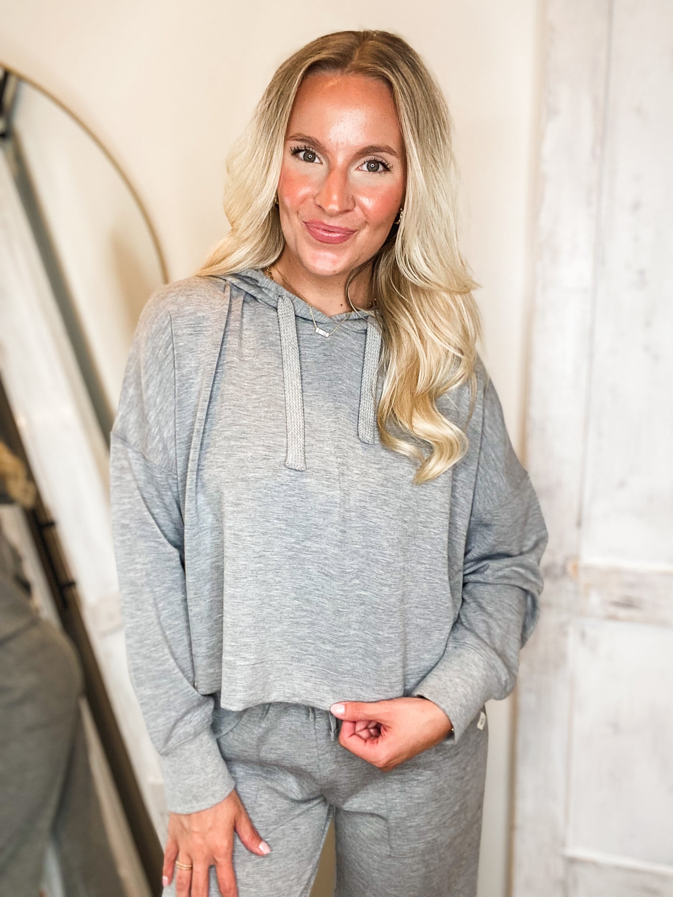 Better Mood Heather Gray Cropped Simply Southern Hoodie