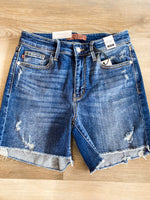 Load image into Gallery viewer, Kasey Mid Rise Dark Wash Judy Blue Denim Shorts
