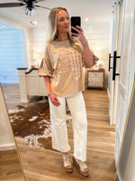 Load image into Gallery viewer, Looking Forward Bow Patch Taupe S/S Blouse
