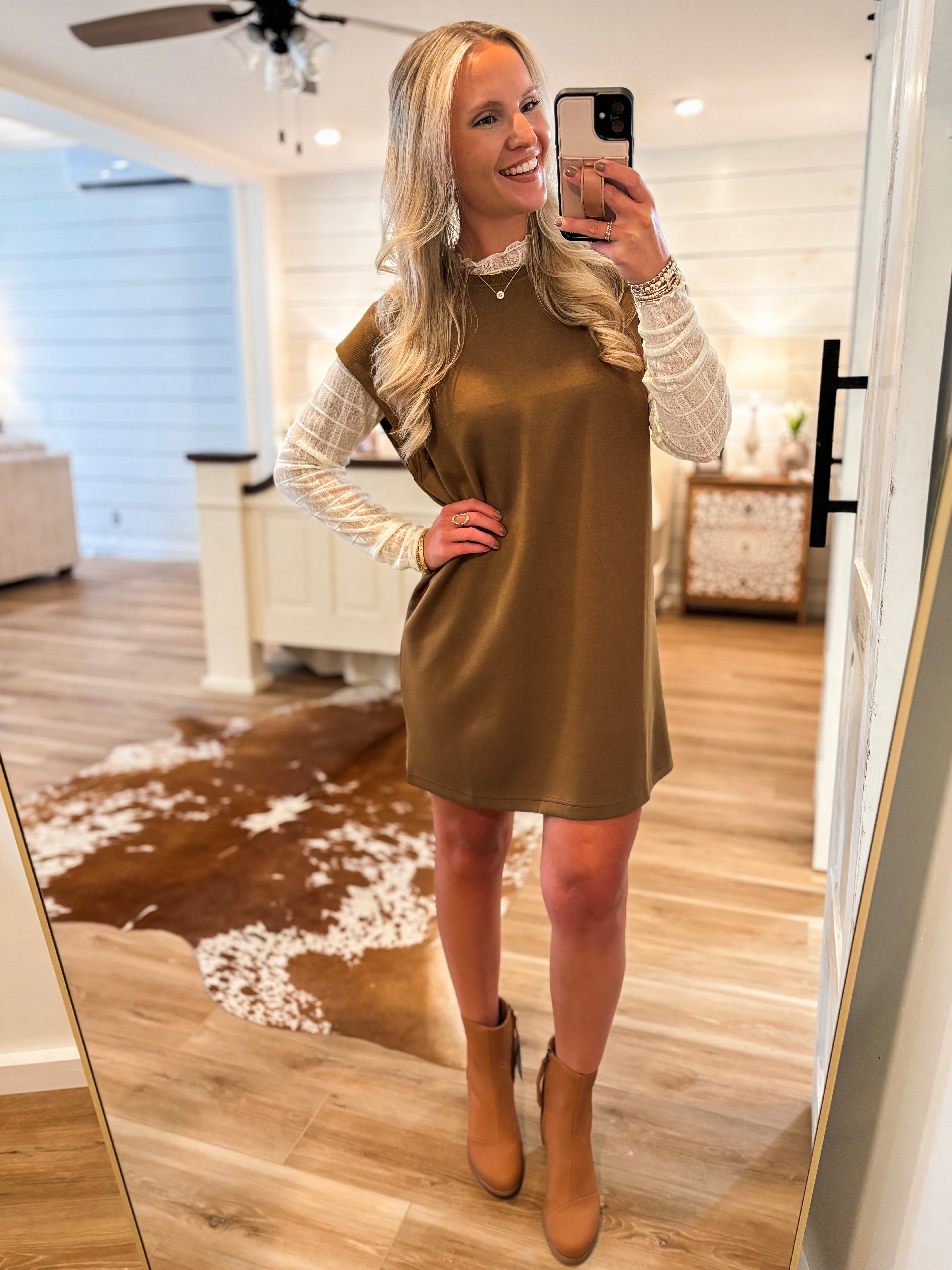 Natural Feeling Olive Luxe Knit Mini Dress