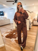 Load image into Gallery viewer, Brown Polka Dot L/S Crew &amp; Lounge Pant Set
