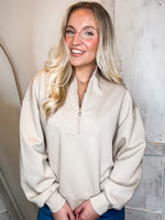 Load image into Gallery viewer, On The List Taupe Quarter Zip Scuba Pullover
