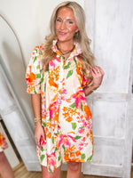 Load image into Gallery viewer, Blooming Bright Pink/Orange Floral FATE Mini Dress
