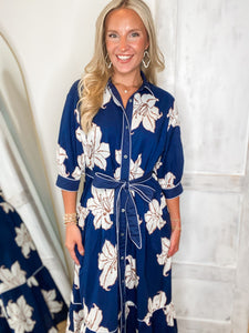 Closing In Navy Floral Midi Dress
