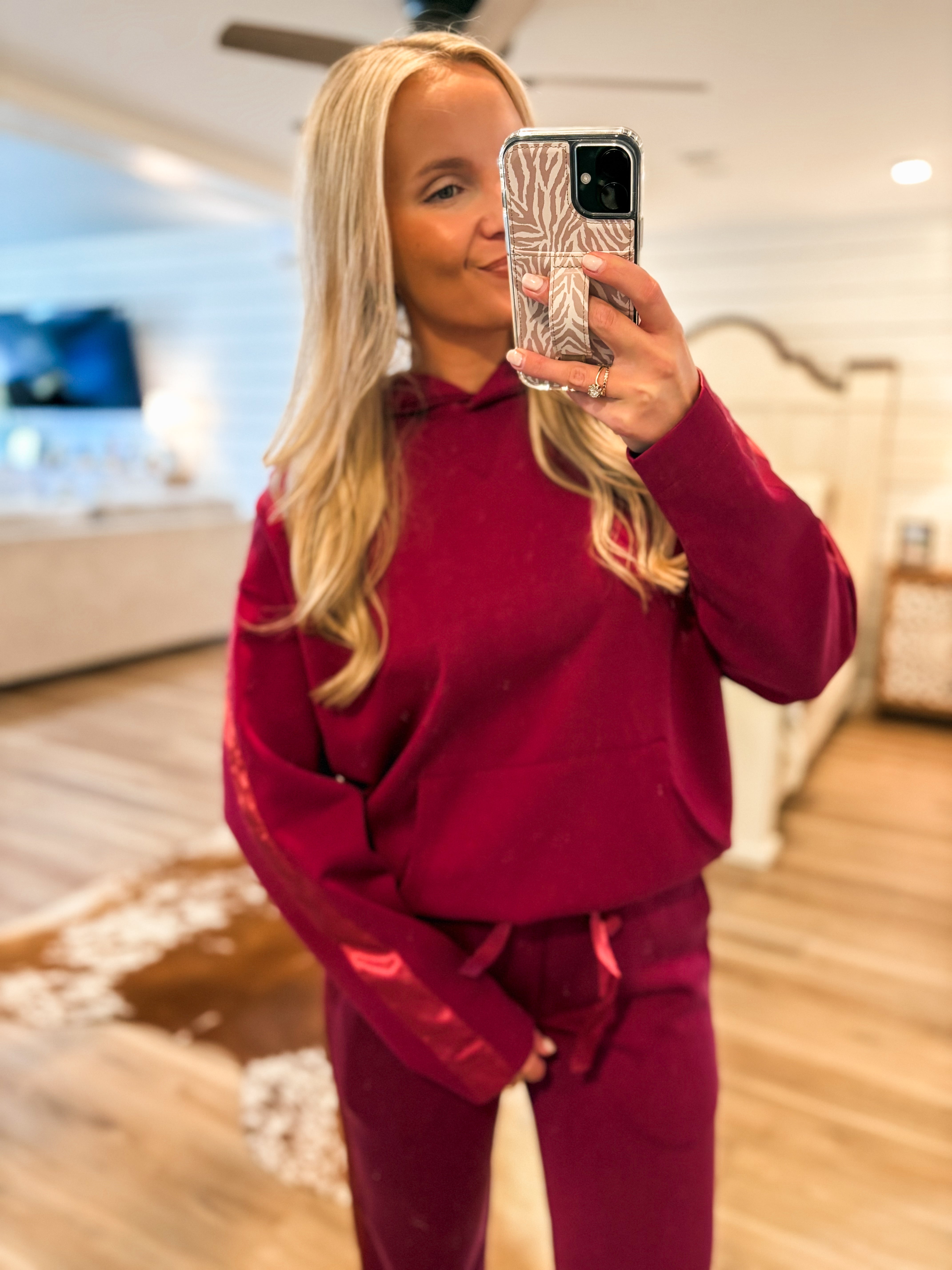 All Good Wine Satin Trim Hoodie & Lounge Pant Set