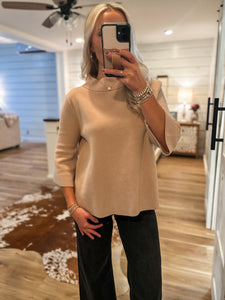 Uptown Chic Beige Mock Neck Sweater