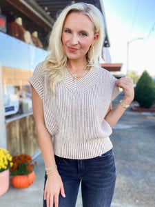 Over It Taupe Knitted Sweater Vest Blouse