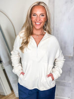 Load image into Gallery viewer, Someplace New Ivory Half Zip Pullover
