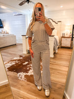 Load image into Gallery viewer, Making Room Brown Stripe Tee &amp; Lounge Pant Set
