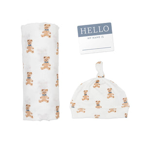Hello World Blanket & Knotted Hat - Vintage Bears