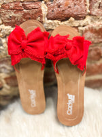 Load image into Gallery viewer, Red Canvas Spray Tan Corkys Slide Sandal
