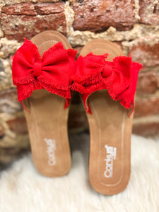 Red Canvas Spray Tan Corkys Slide Sandal