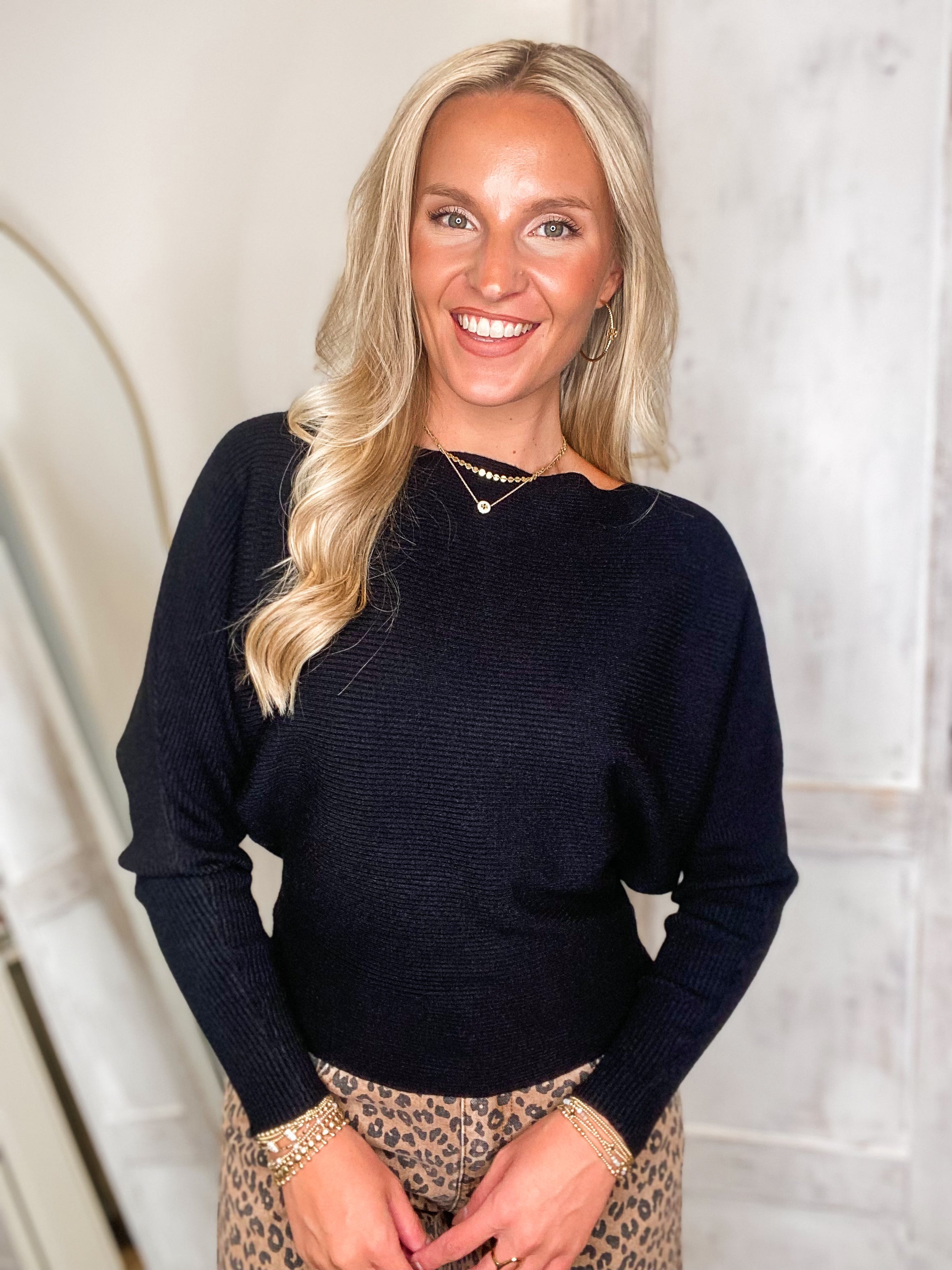 Here For You Black Knit PINCH Pico Sweater