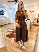 Load image into Gallery viewer, Felt More Brown Eyelet Midi Dress
