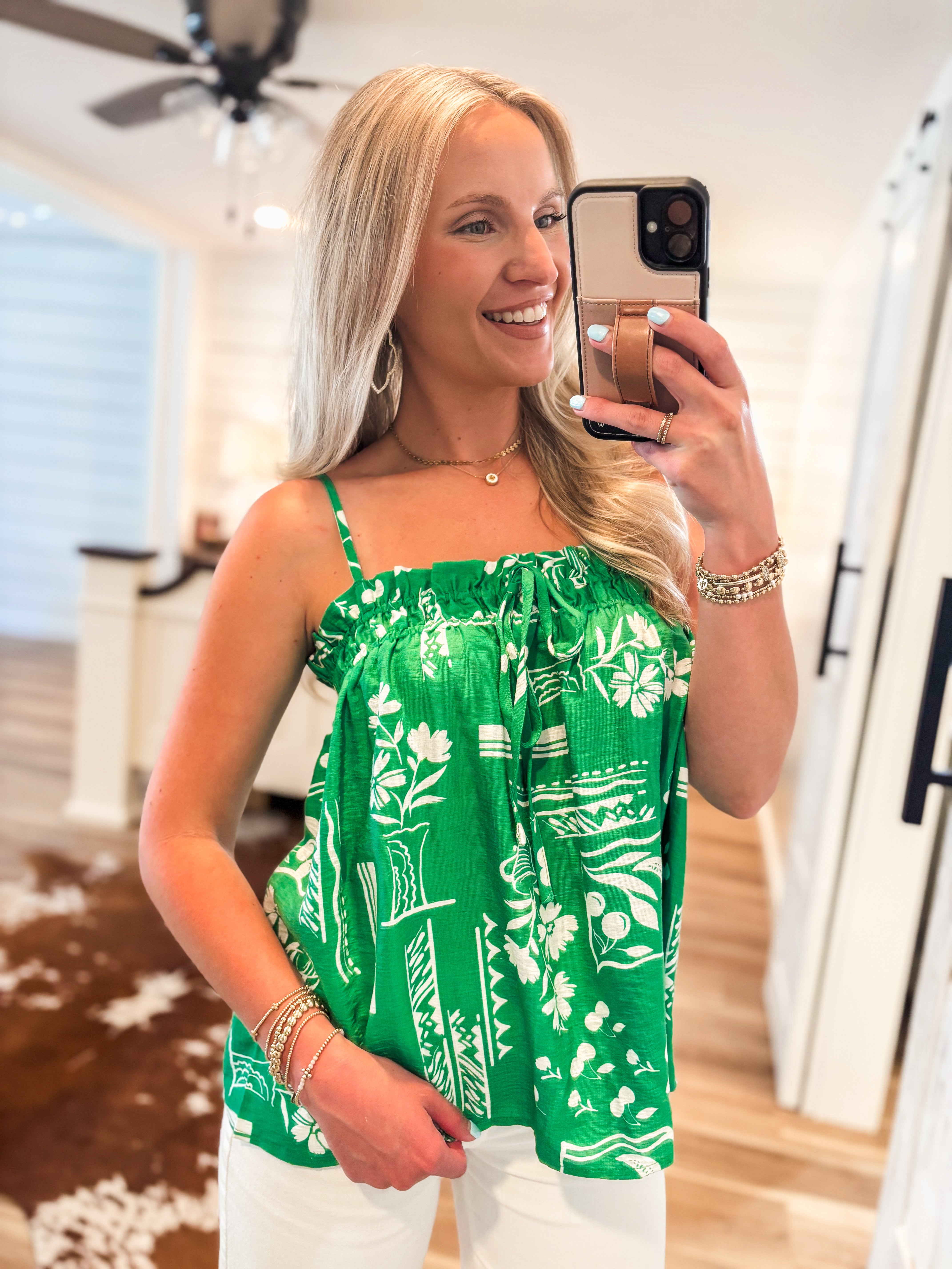 Sailing Away Green & White Floral Tank