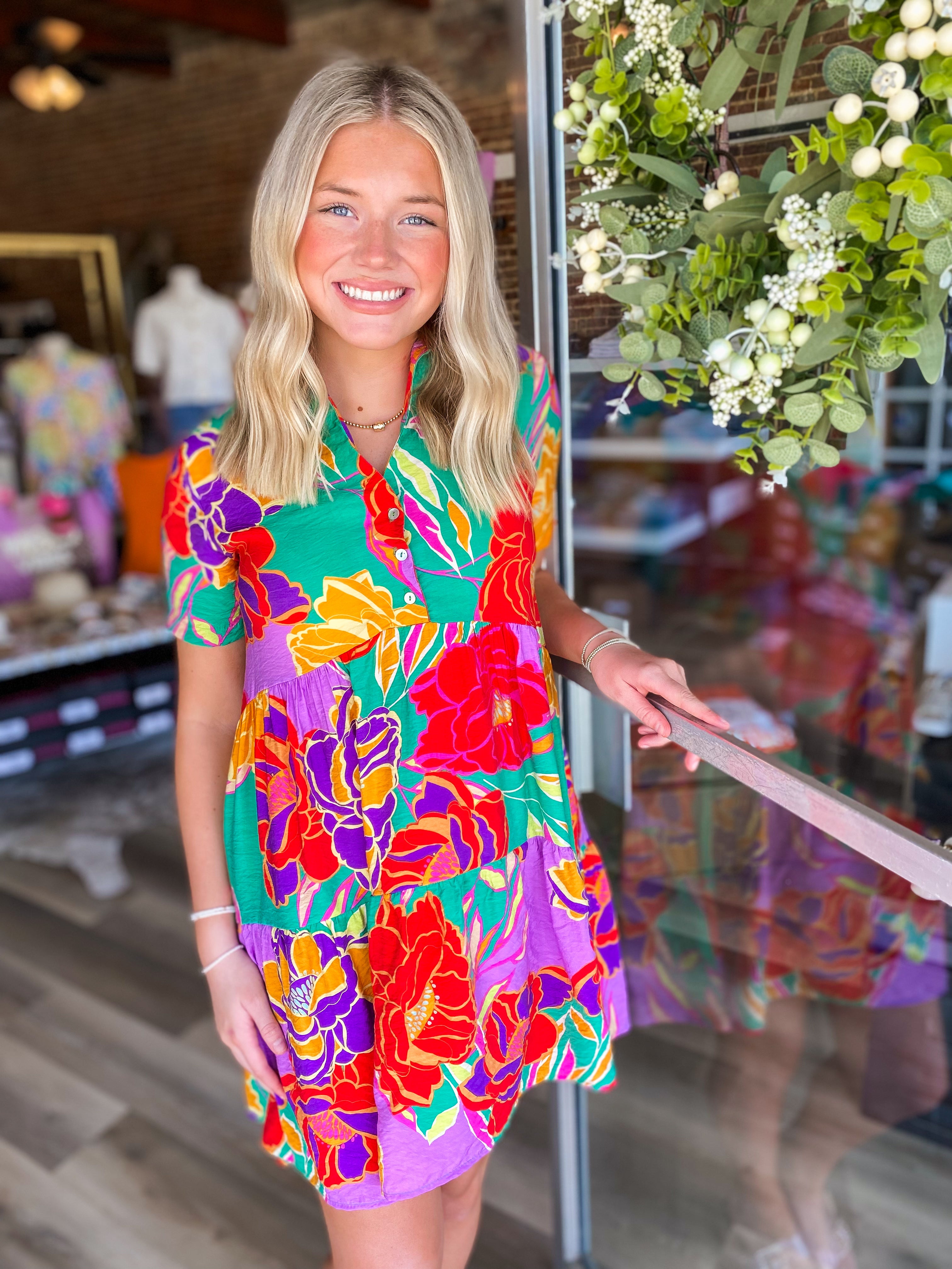 Lovely Styles Kelly Green Floral Dress