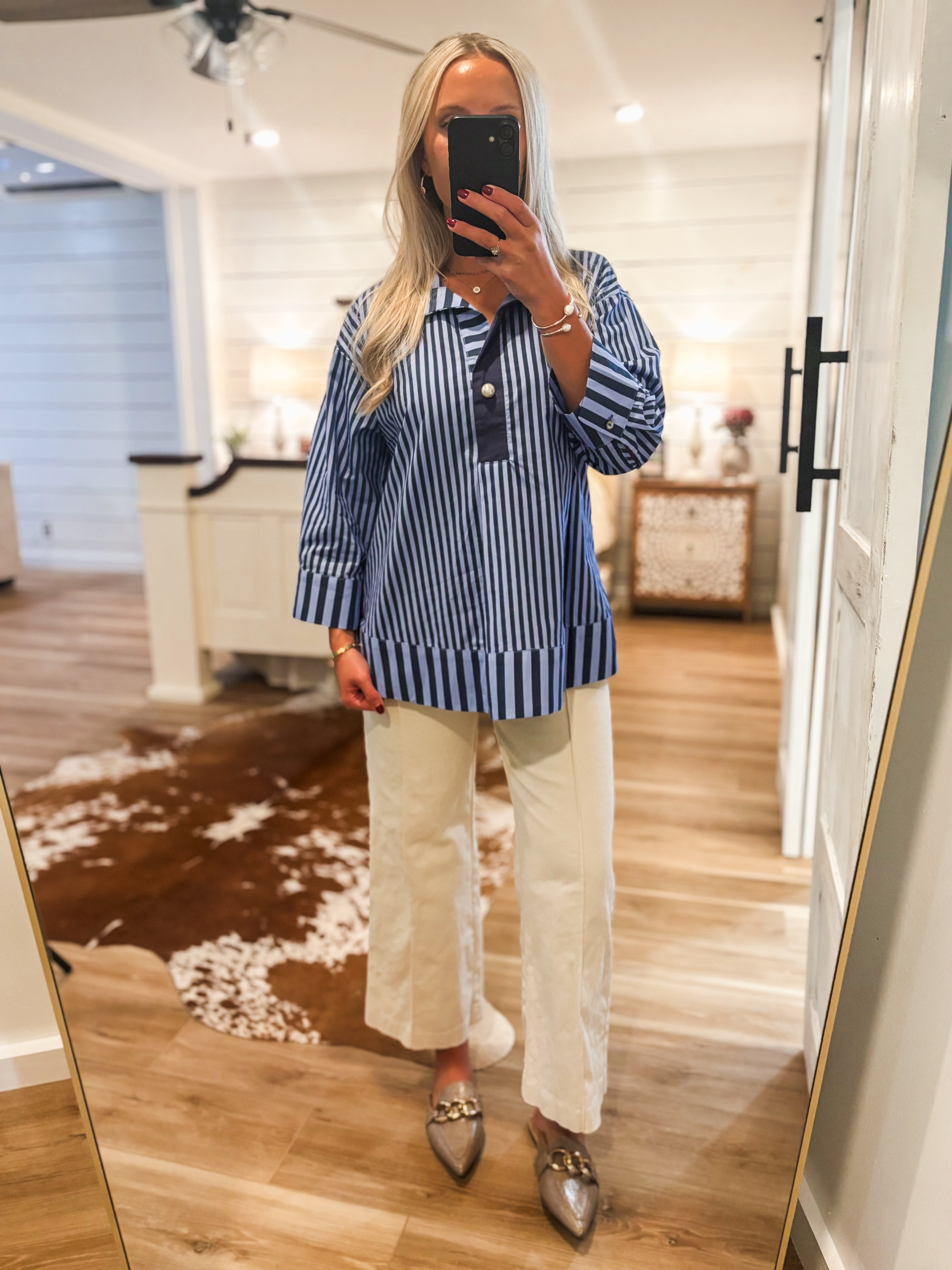 Chances Taken Navy Stripe Blouse