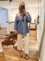 Load image into Gallery viewer, Chances Taken Navy Stripe Blouse
