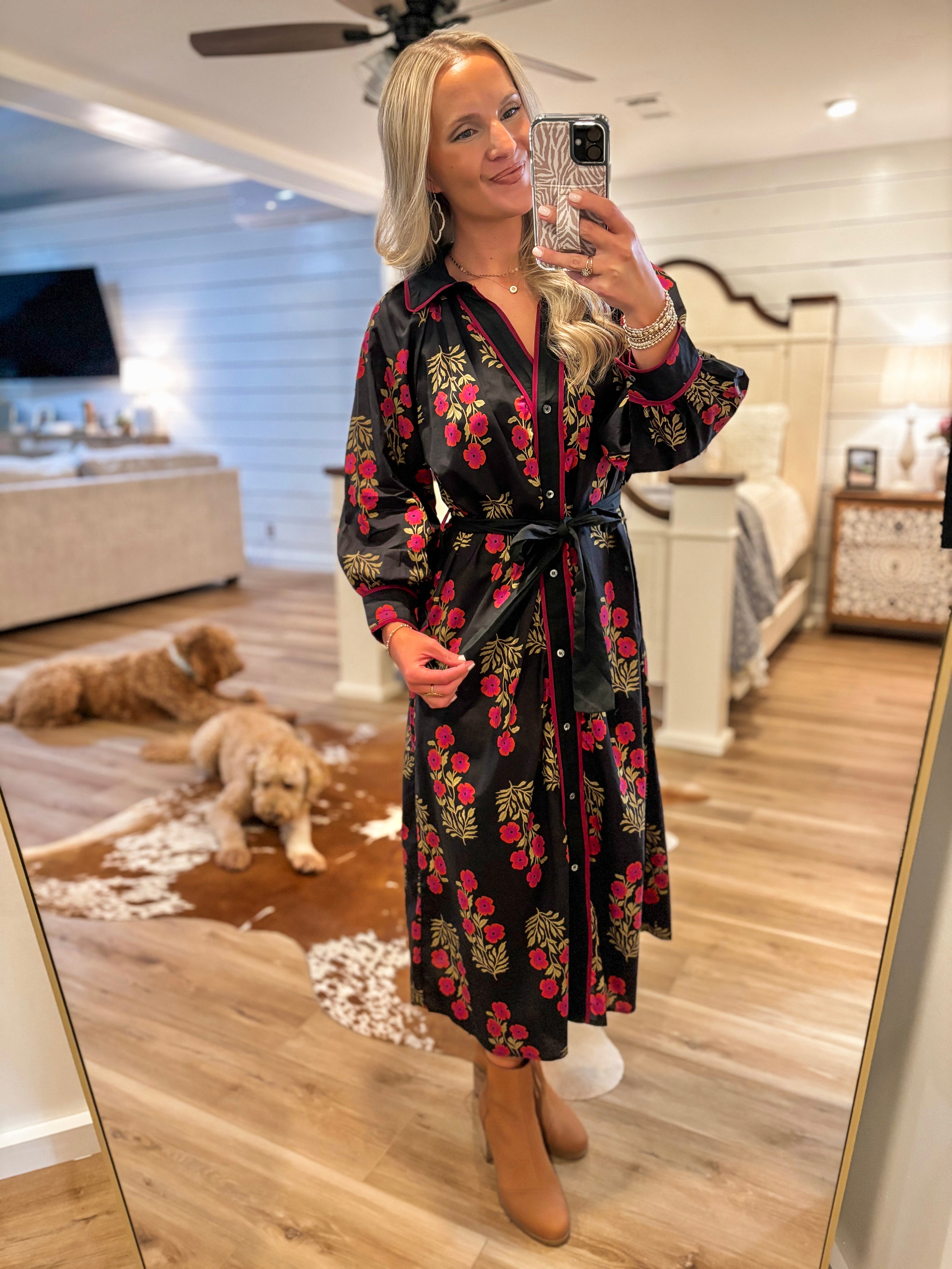 Always Knew Black Printed Midi Dress