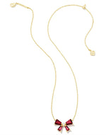 Load image into Gallery viewer, Blair Cranberry Illusion Bow Pendant Gold Necklace
