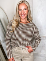 Load image into Gallery viewer, Your Choice Mocha Stripe Pico Blouse
