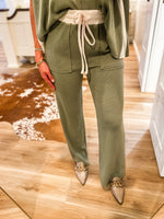 Load image into Gallery viewer, Destined To Be Olive &amp; Cream S/S Blouse &amp; Lounge Pant Set
