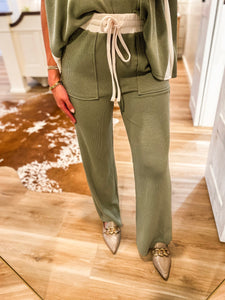 Destined To Be Olive & Cream S/S Blouse & Lounge Pant Set