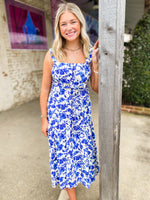 Load image into Gallery viewer, Day In The Life Blue Floral Midi Dress
