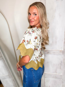 Joy In You Olive & Ivory Floral Blouse