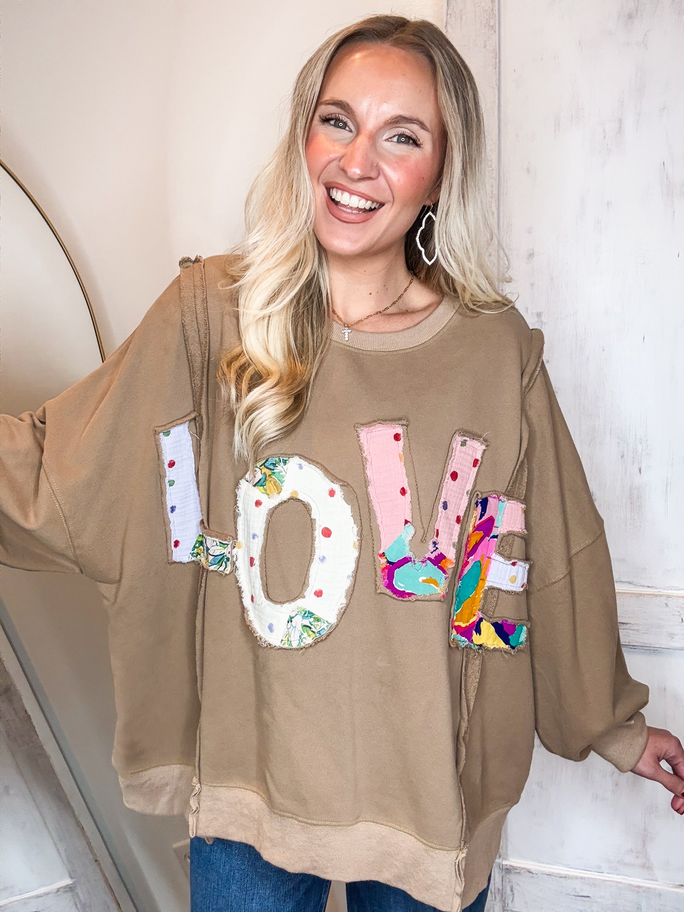 Love Patch Mocha Terry Knit Pullover