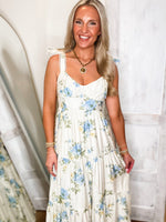 Load image into Gallery viewer, Waiting Here Blue Floral Midi Dress
