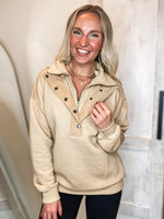 Load image into Gallery viewer, Call You Out Taupe Double Layer Quilted Pullover
