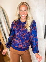 Load image into Gallery viewer, Feel Hopeful Navy &amp; Rust Printed Sweater
