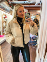 Load image into Gallery viewer, Eyes On You Taupe Cropped Puffer Jacket
