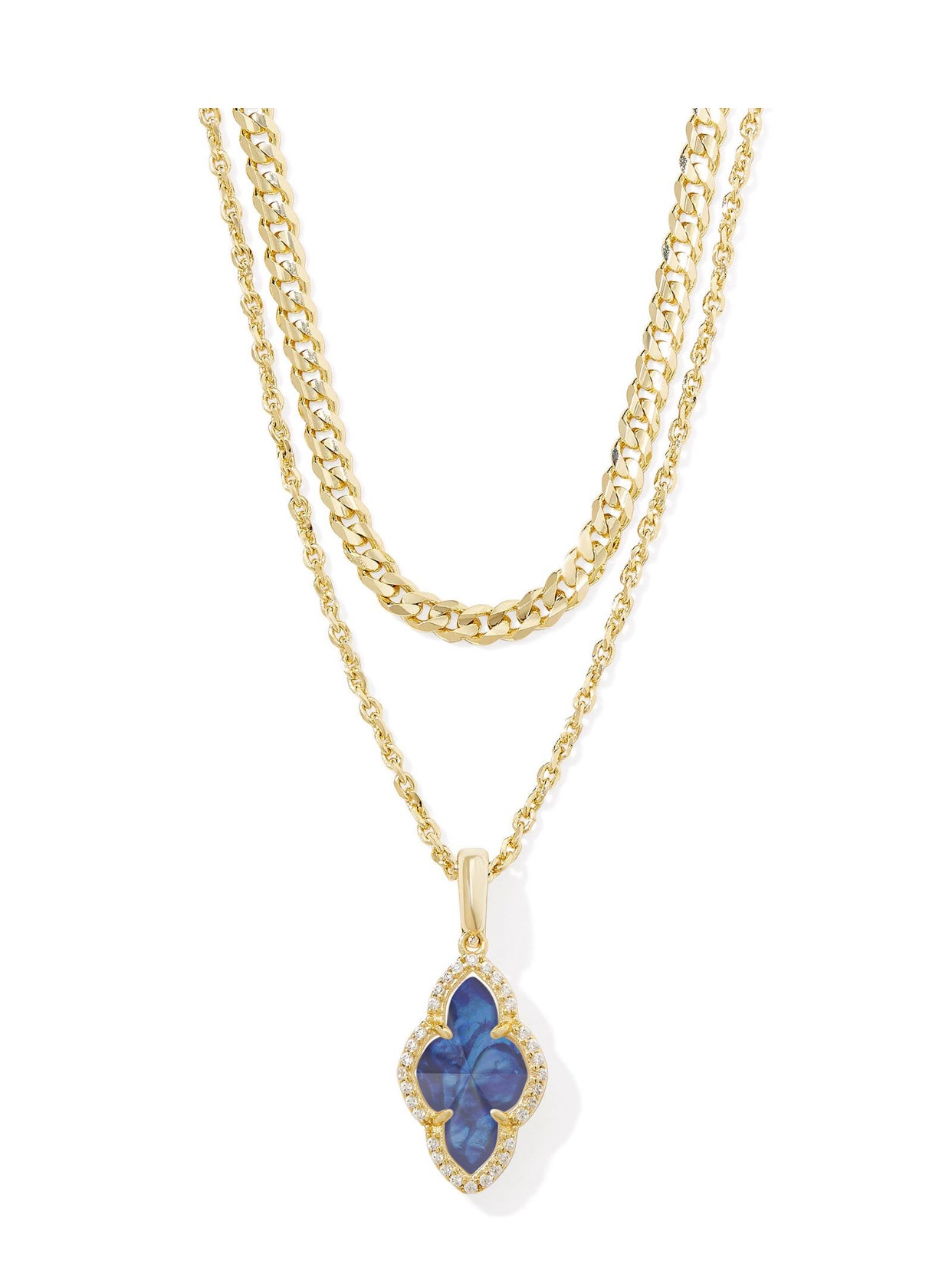 Abbie Navy Abalone Gold Pave Frame Multi Strand Necklace