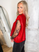 Load image into Gallery viewer, Cheerful Day Red Metallic Sleeveless Sweater
