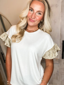 Next Step Ivory Sequin Sleeve Blouse