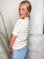 Load image into Gallery viewer, Class In Session Ivory &amp; Taupe Stipe Knit Blouse
