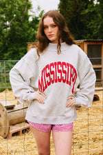 Load image into Gallery viewer, MISSISSIPPI Mock Sweatshirt- Lt Gray/Red
