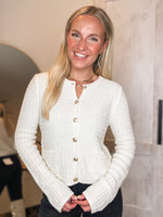 Load image into Gallery viewer, Up In Class Gold Button Down Ivory Cardigan
