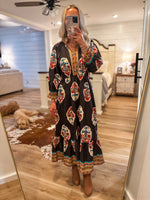 Load image into Gallery viewer, New Sites Dark Brown Printed Midi Dress
