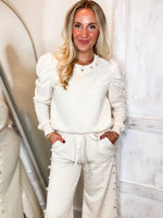 Load image into Gallery viewer, Shining Bright Pearl/Jewel Embellished Ivory Lounge Pants
